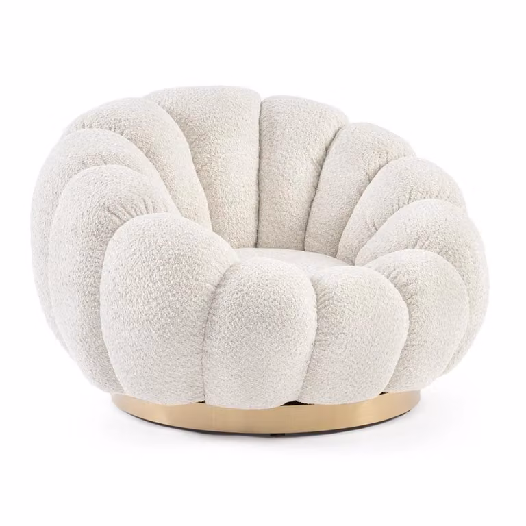 Poltrona girevole FLOREL in tessuto effetto bouclé naturale