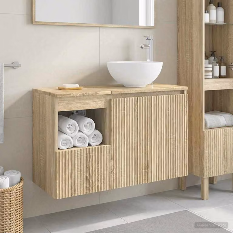 Set di mobili per il bagno moderno vidaXL composto da mobile lavabo e pensile in legno marrone L/P/H: 80,0 x 49,5 x 41,0 cm e 41,0 x 31,71 x 76,70 cm