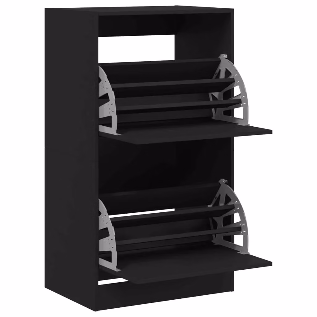 Scarpiera moderna con 2 cassetti a ribalta per ingresso o soggiorno, colore nero opaco, L: 60 cm, P: 42 cm, H: 108 cm – 2