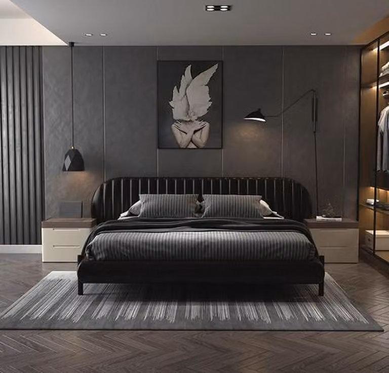 Modernes Schwarzes Lederbett Designer Hotel Doppelbetten Holzgestell