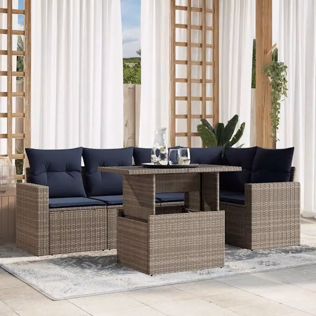 Set Divani da Giardino 6 pz con Cuscini Grigio in Polyrattan 3267261