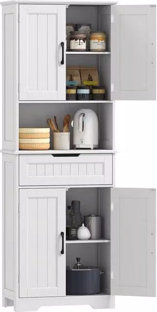 Credenza da cucina XYLO bianca con 2 ante e cassetto e ripiani regolabili L: 86 cm, P: 30 cm, H: 172 cm – 1