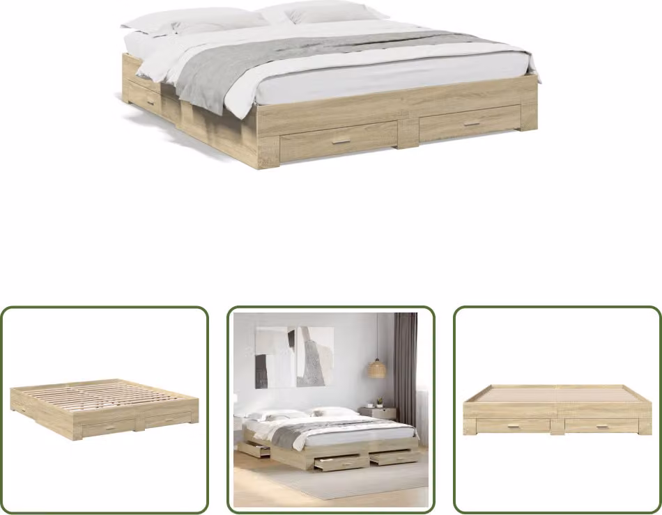 The Living Store Struttura letto con cassetti in rovere Sonoma 200x200cm Materiale legno