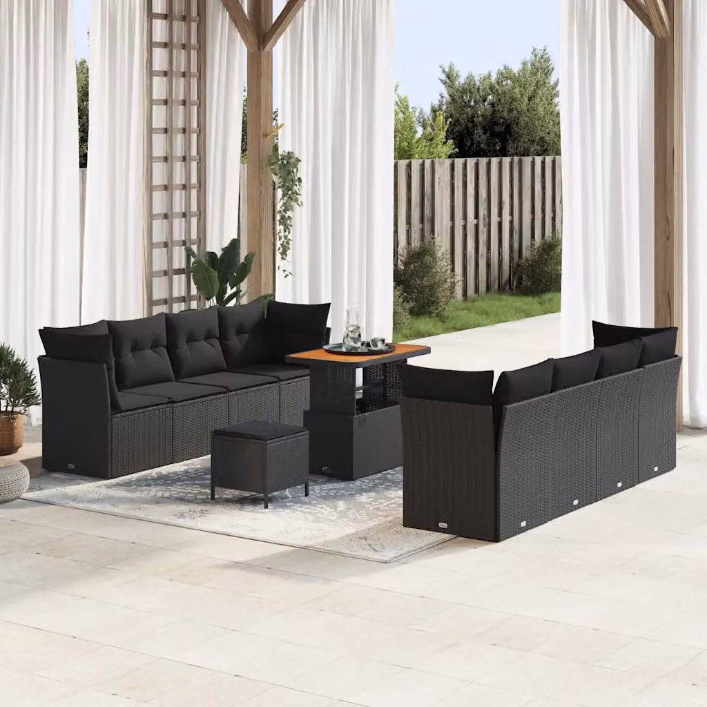 Set Divano da Giardino vidaXL 11 Pezzi Nero con Cuscini e Struttura in Acciaio Verniciato a Polvere – 1