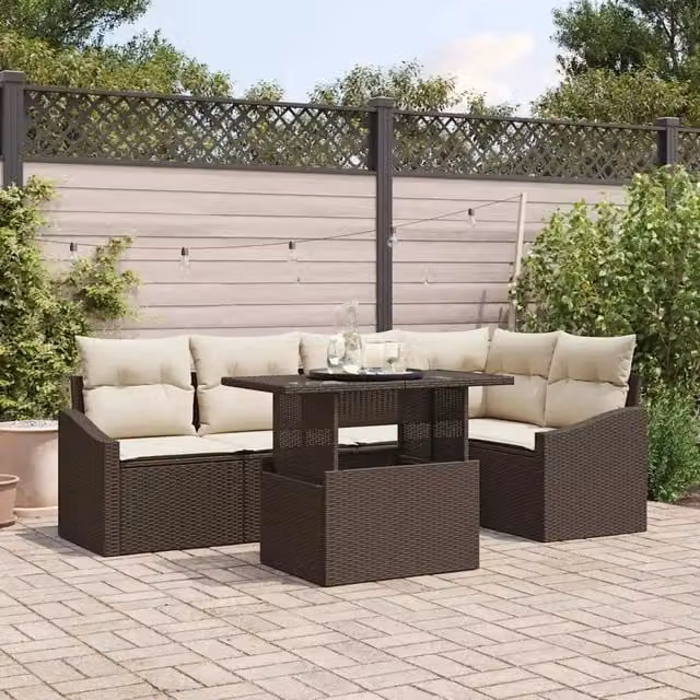 Set Divano da Giardino 6 pz Marrone e Crema 3357741
