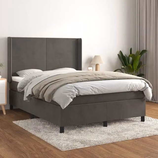 Letto Ibrido vidaXL con Giroletto a Molle e Materasso in Velluto Grigio e Bianco, Struttura in Legno di Larice, L/P/H: 203 x 147 x 128 cm