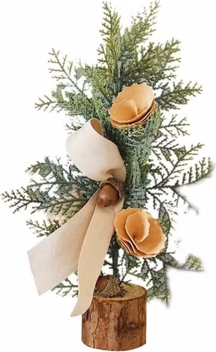 Albero di Natale decorativo su supporto di legno, plastica, 25,5 cm x 9 cm, 54 g
