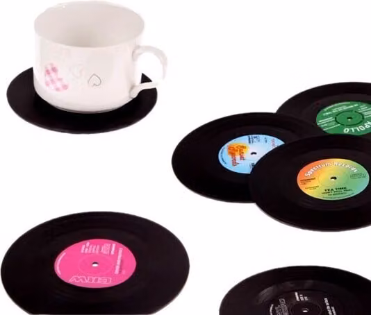 Set di 18 sottobicchieri retrò (dischi musicali)
