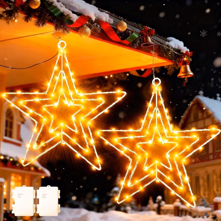 Confezione da 2 luci a LED a forma di stelle, alimentate a batteria, con timer, grado di protezione IP65, 31 cm