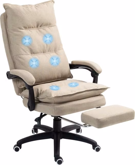 Poltrona da ufficio massaggiante con schienale reclinabile, poggiapiedi e telecomando ¨C Minimal ¨C Beige