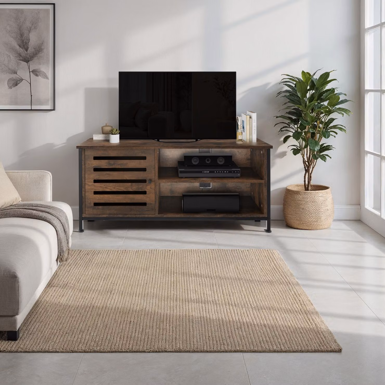 Mobile basso da TV tectake in stile industriale, colore marrone, L 110 x P 41,5 x H 50,5 cm – 2