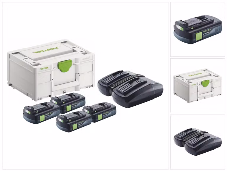 Festool energy set 4x BP 18 Li 3.0 C batteria 18 V 3.0 Ah / 3000 mAh Li-Ion ( 4x 577658 ) + caricatore doppio TCL 6 DUO ( 577017 ) + Systainer
