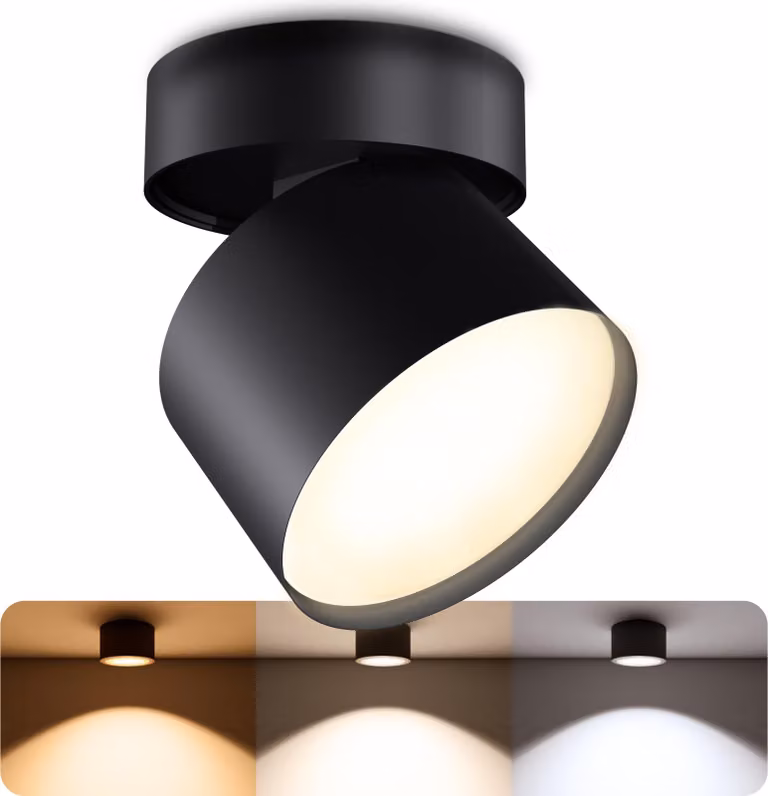 SSC-LUXon SAMU faretto a plafone nero - con LumiFLEX GX53 LED 6W dimmerabile con 3 colori di luce - plafoniera orientabile con faretto a plafone