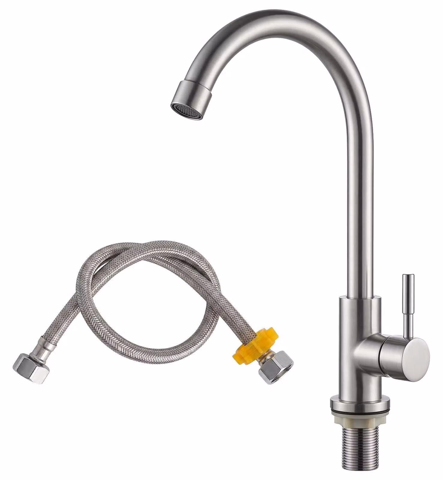 Rubinetto da cucina girevole a 360°, rubinetto solo per acqua fredda con tubo di collegamento da 60 cm