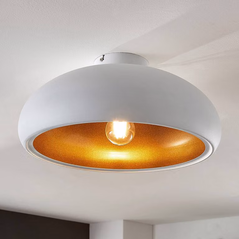 Plafoniera soffitto Gerwina Lindby, dimmerabile, Bianco / Opale, Soggiorno / Sala da pranzo, Metallo, Moderno, Plafoniera