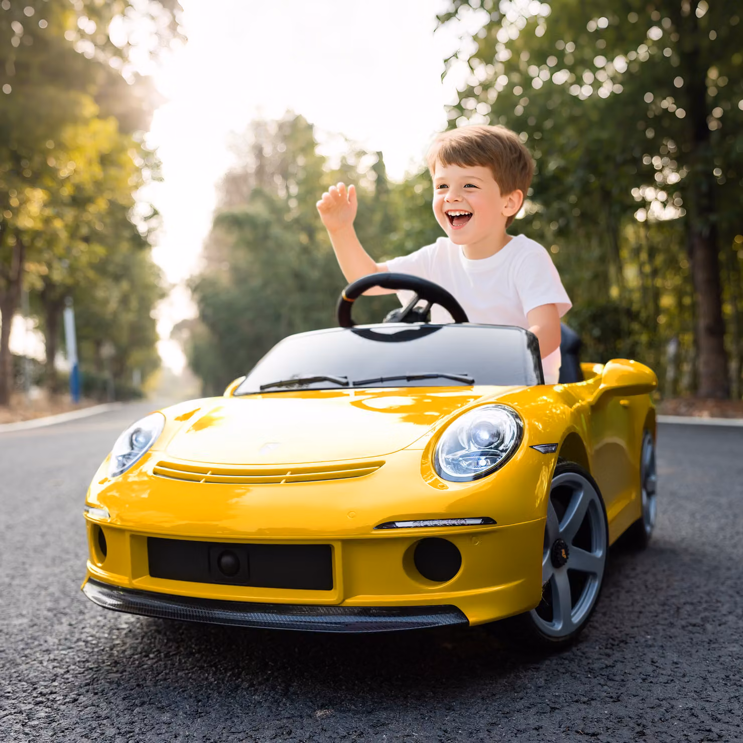Auto Elettrica per Bambini AIYAPLAY con Telecomando, Musica e Clacson, Giallo – 2