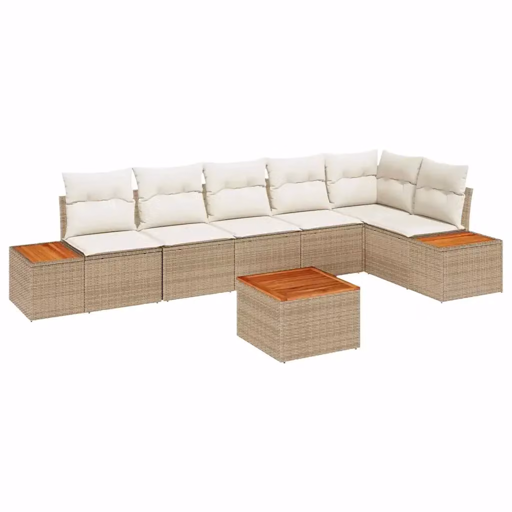 Set Divano da Giardino a L con Tavolino vidaXL, 6 Posti, Beige e Bianco con Cuscini e Coperture Rimovibili – 2