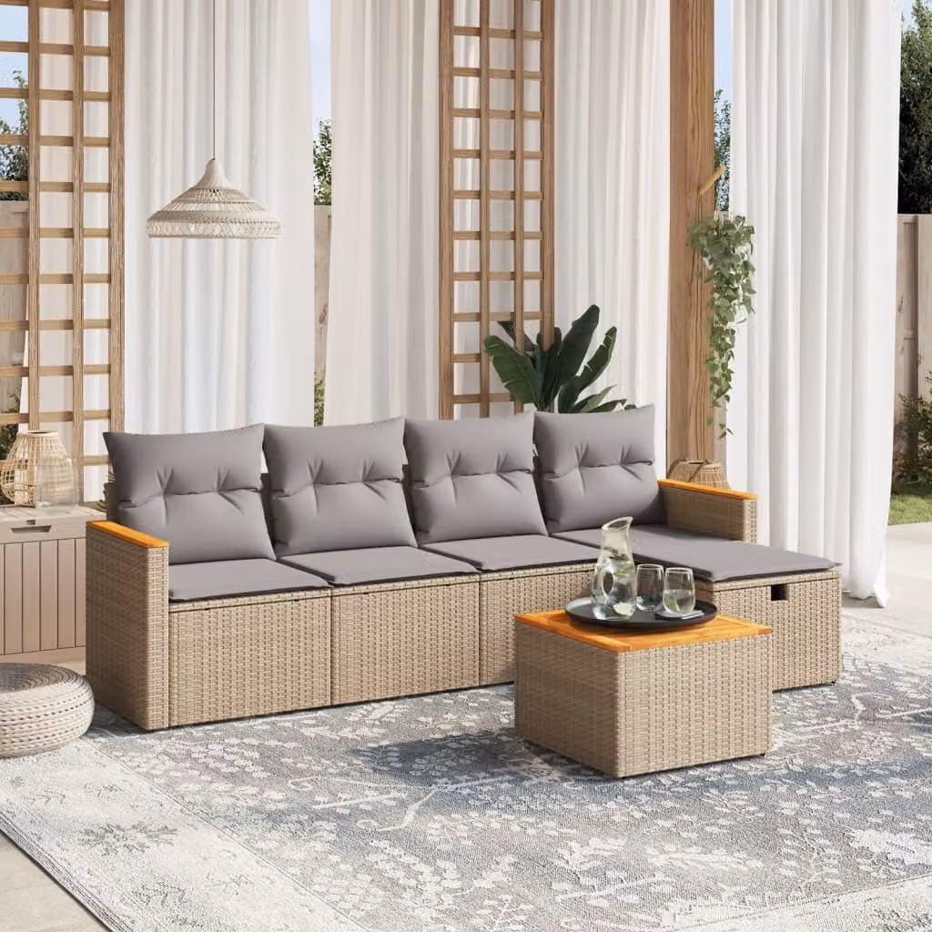 Maison Exclusive - Set Divano da Giardino 6 pz con Cuscini Beige Misto Polyrattan