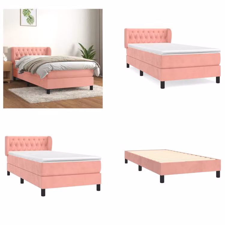 vidaXL Letto a molle con materasso rosa 90x200 cm in velluto - Letto a molle - Letti a molle - Letto - Mobili da camera da letto