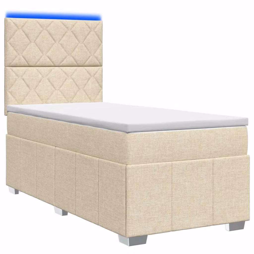 Letto Box Spring vidaXL con Materasso a Molle Pocket e Illuminazione LED, Colore Beige, L/P: 90 x 200 cm – 2