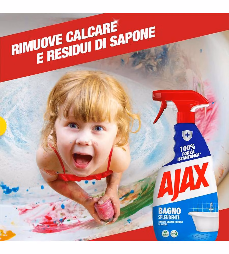 AJAX Detersivo Spray Bagno Splendente 600 ml - Rimuove Calcare e Macchie