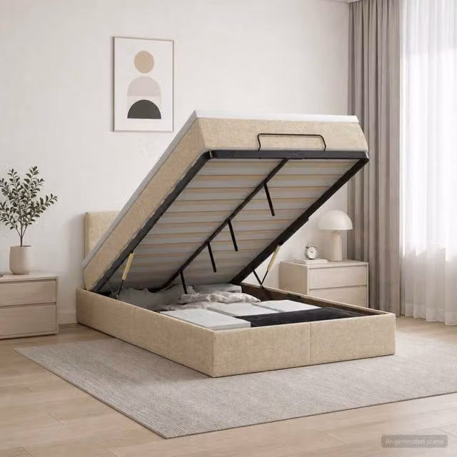 Letto Ottomano con Materasso Ibrido e Illuminazione LED vidaXL Beige L: 120 cm, P: 200 cm, H: 88 cm – 1