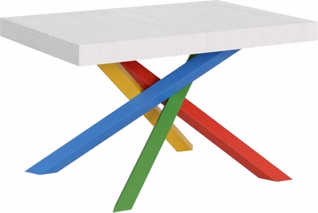 Tavolo allungabile moderno Bs Com bianco frassino con telaio a X in metallo L/P: 90 x 140/400 cm – 1