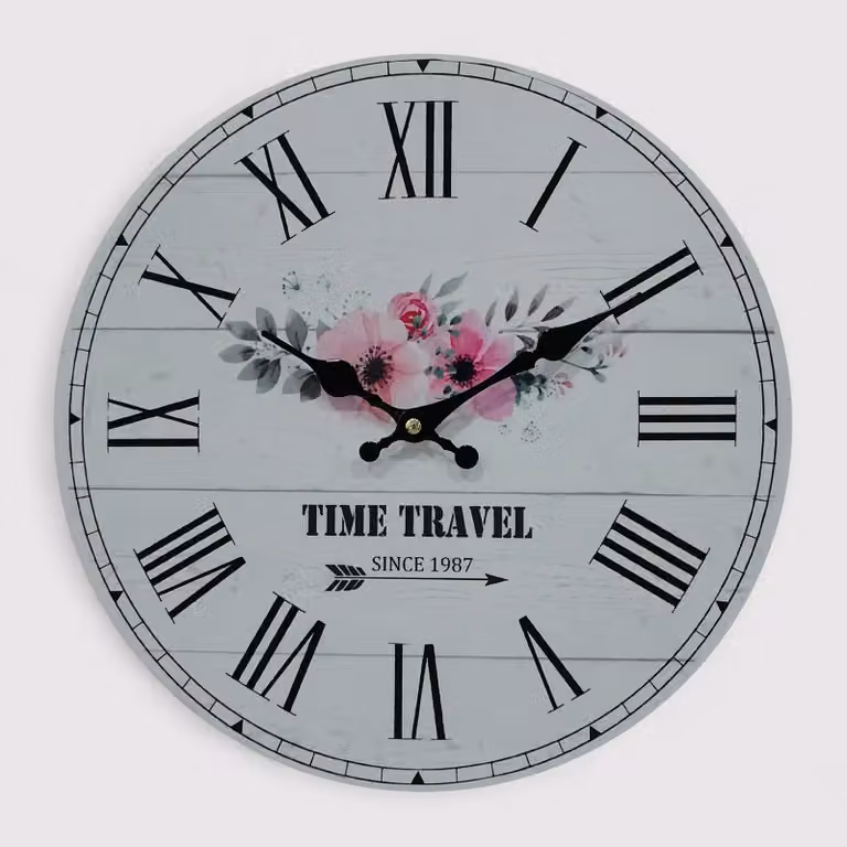 Frailea - Orologio da appendere bianco con motivo a fiori
