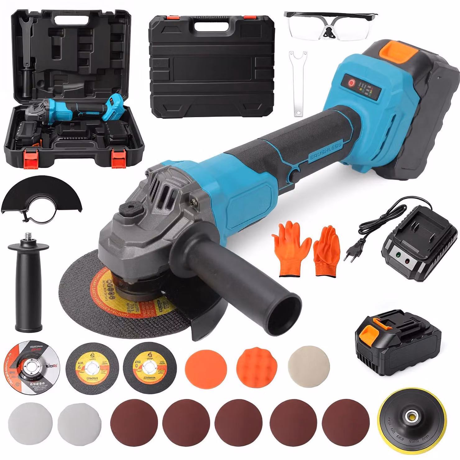 Smerigliatrice angolare a batteria - Motore brushless - 700 W - Velocità variabile - Disco abrasivo da 125 mm - 1 batteria