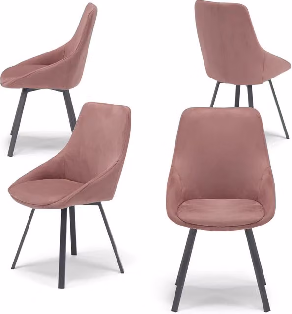 Set 4 sedie imbottita per sala da pranzo ASIA, design moderno, gambe in metallo finitura antracite, rivestimento in tessuto idrorepellente effetto scamosciato colore Ambra