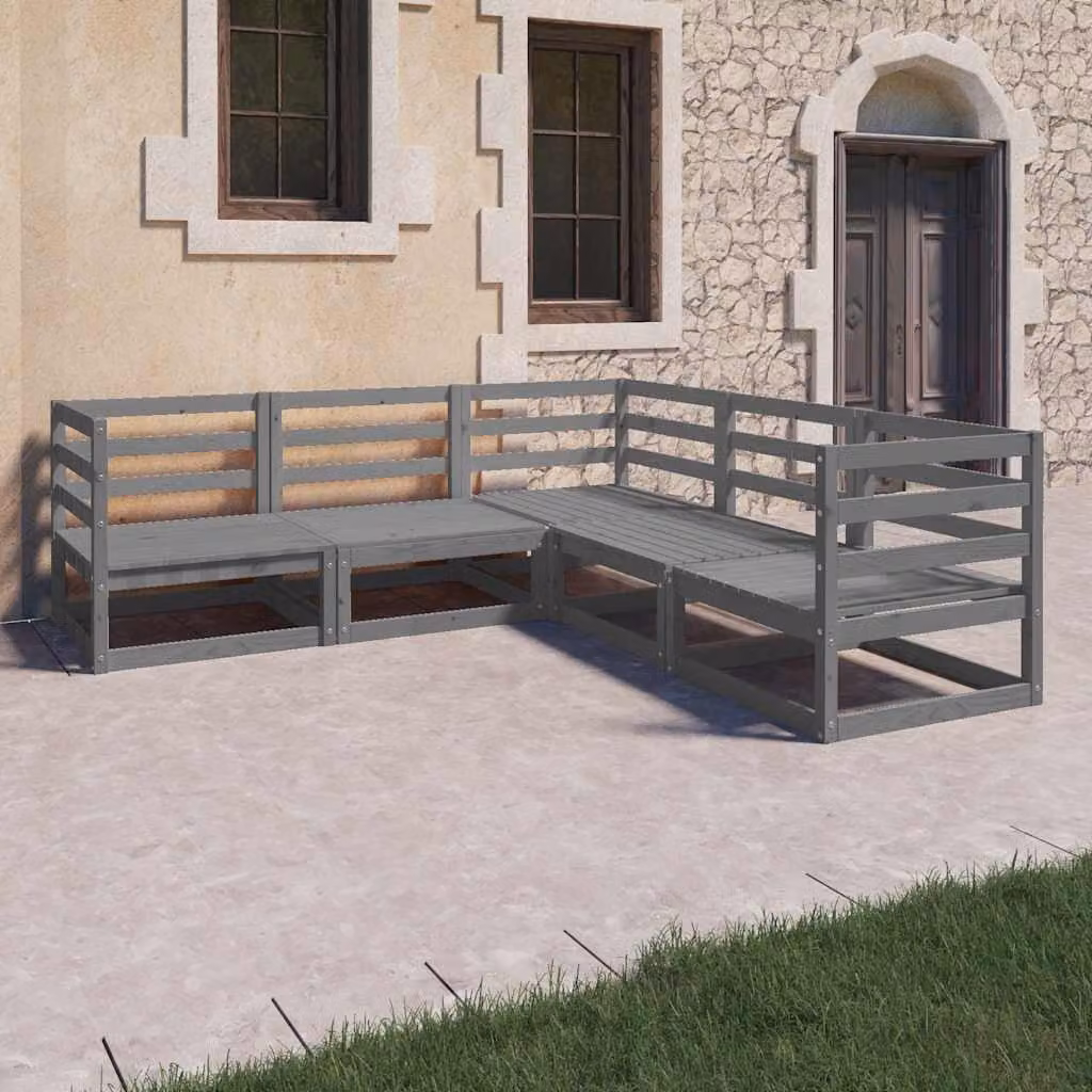 Set di divani da giardino vidaXL in legno massello di pino, 5 pezzi, grigio