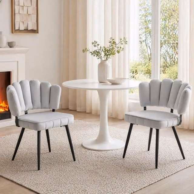 Sedia da pranzo moderna WISHDOR in velluto grigio con gambe in metallo nero, Altezza: 80 cm