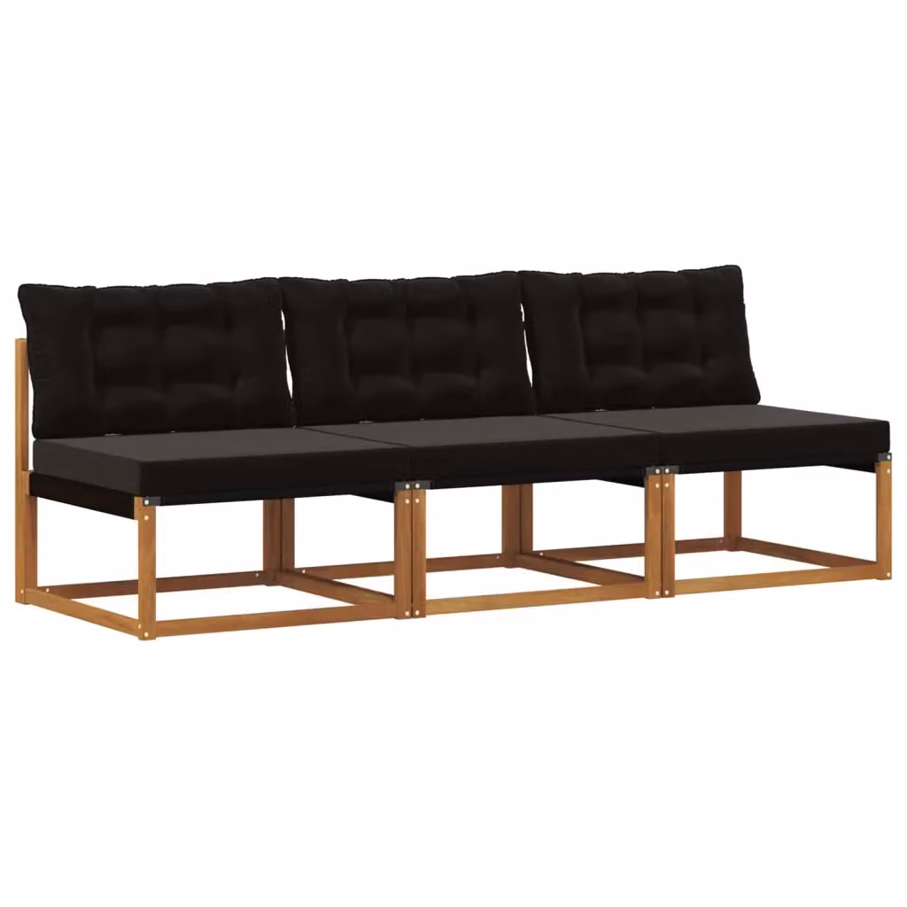 Set di 3 divani centrali da esterno vidaXL in legno di acacia massello con cuscini in tessuto textilene marrone e nero – 2