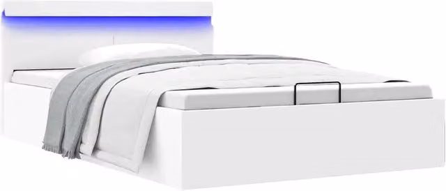 Letto Contenitore con Base Idraulica vidaXL in Similpelle Bianco con Illuminazione LED e Porte USB L/P/H: 120 x 200 cm