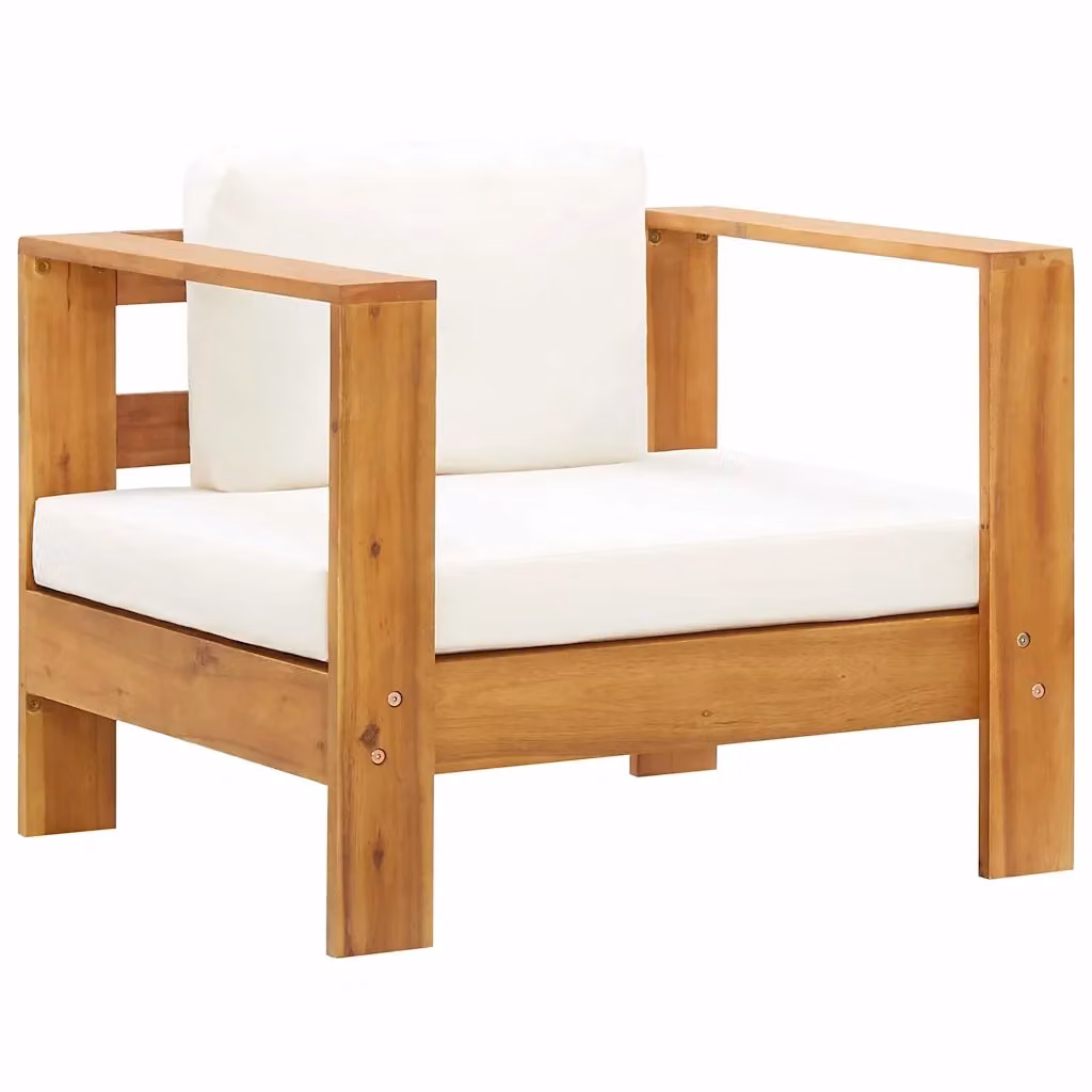 Sedia da giardino in legno di acacia con cuscini beige e braccioli – 2