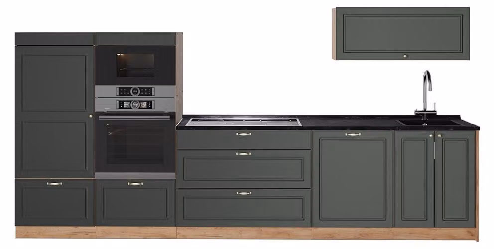 Cucina componibile Vicco Fame-Line Verde-oro rustico/Rovere dorato 340 cm, PL Antracite, Model 64512