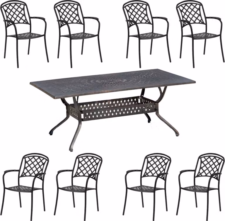 Inko Set da salotto 9 pezzi in alluminio pressofuso bronzo Tavolo 215x107x74 cm con 8 poltrone
