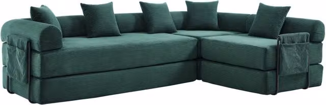 Divano modulare trasformabile in letto 270x180x64 cm in velluto a coste; verde smeraldo
