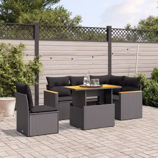 Set Divano da Giardino VIDAXL in Polyrattan Nero con Cuscini, Design Moderno a L per 6 Persone