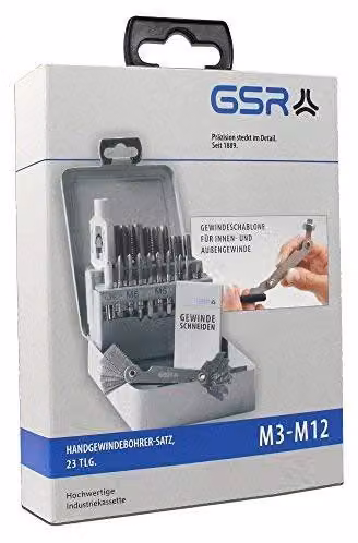 Set di maschi filettati da 23 pezzi, da M3 a M12, in acciaio HSS-G, fornito in custodia