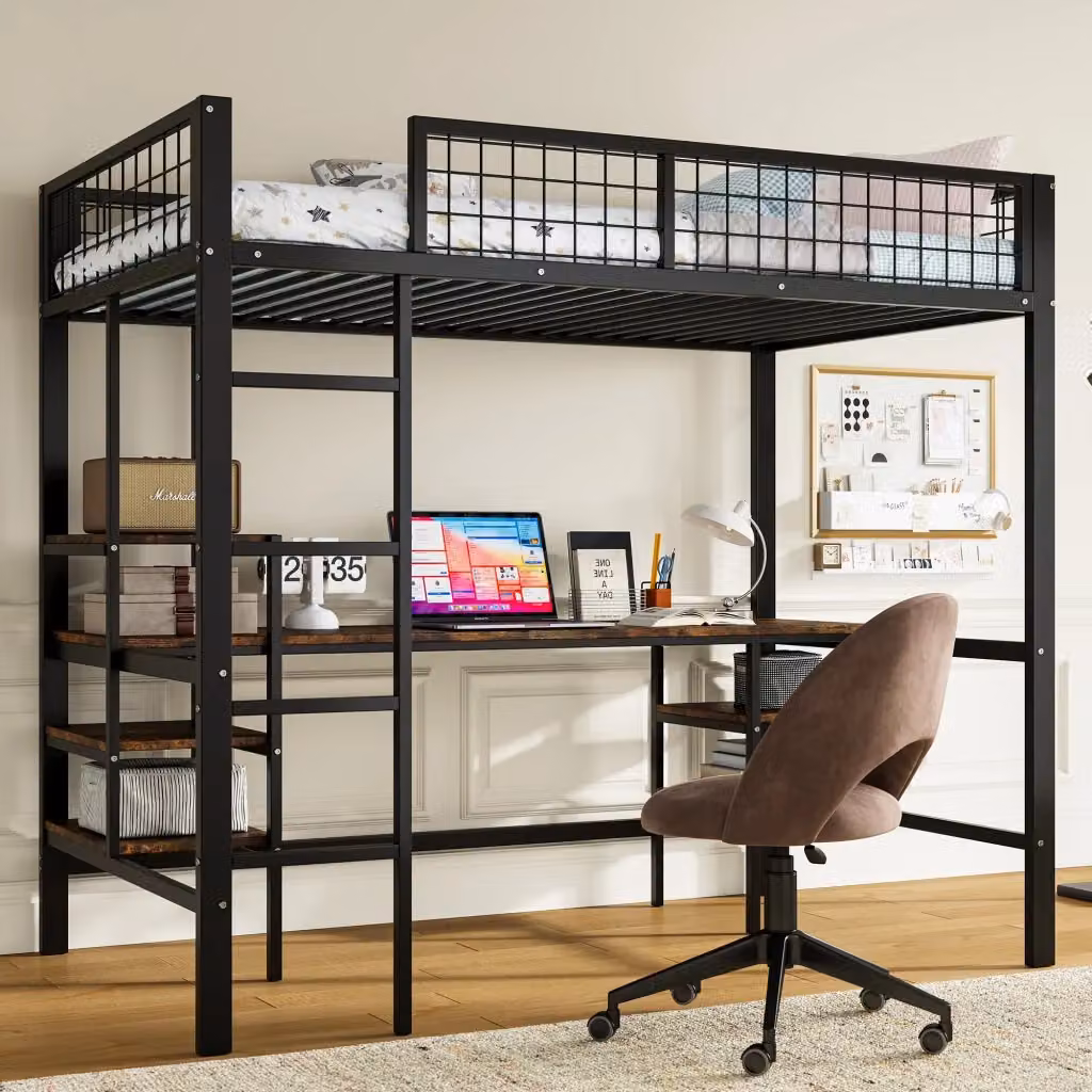 Letto a castello REDOM per bambini in metallo e legno nero L/P: 90 x 200 cm – 2