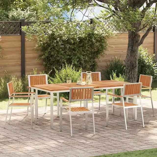 Set da pranzo per esterni vidaXL in legno di teak e acciaio inossidabile, 7 pezzi, L/P/H: 200 x 90 x 75 cm, marrone e argento
