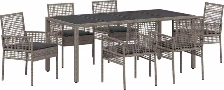 Set da Pranzo per Giardino 7 pcs Grigio polyrattan
