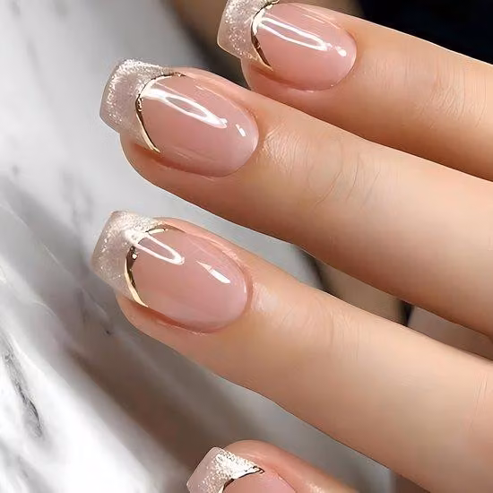 Unghie finte adesive glitterate per donna, set da 24 pezzi