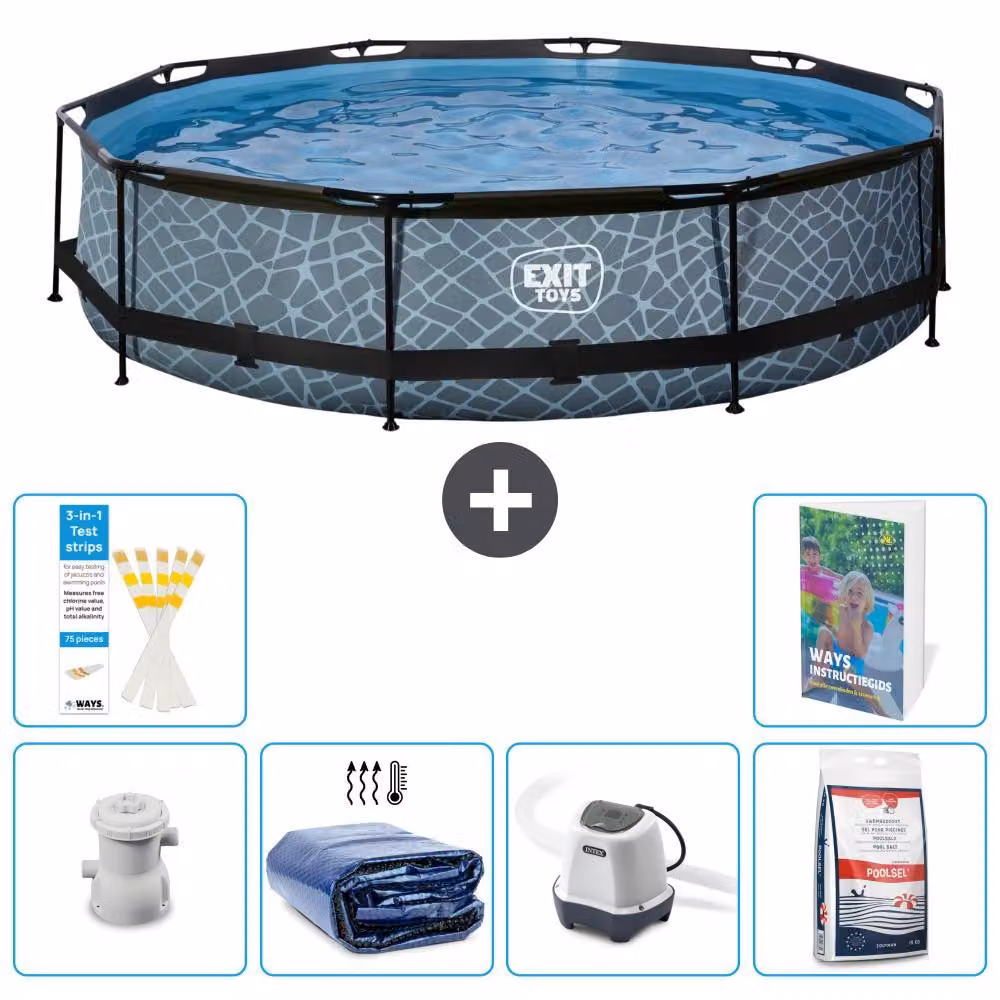 Piscina fuori terra "Exit Pool Rund" - Design effetto pietra - 360x76 cm - 5 pezzi - Modello S329