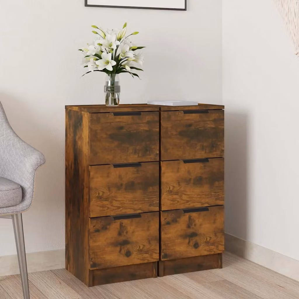 Set di 2 credenze moderne vidaXL in legno multistrato e MDF, colore rovere fumo, da appendere a parete, L/P/H: 30 x 30 x 70 cm