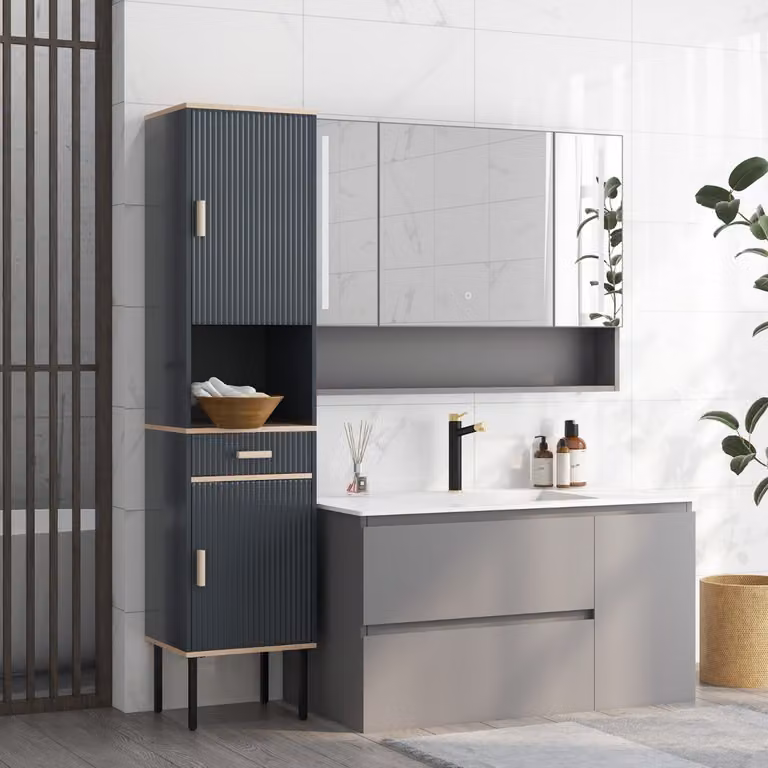 Mobile da bagno alto indipendente Costway con scomparto aperto e cassetto, colore grigio opaco