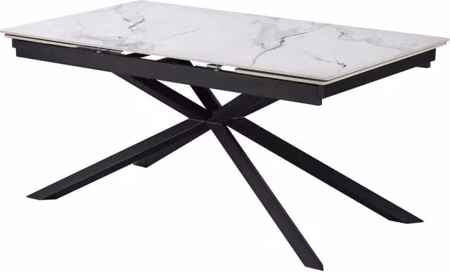 Tavolo da pranzo allungabile in ceramica per 6-10 persone "Celeste" - Bianco marmorizzato grigio