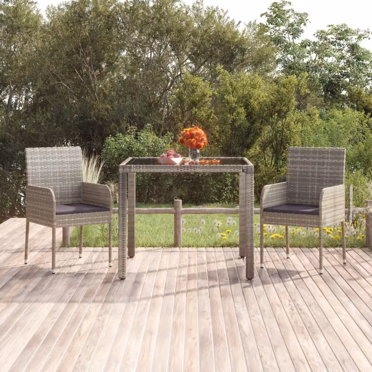 Set di 2 sedie da giardino vidaXL in polyrattan grigio con cuscini e braccioli