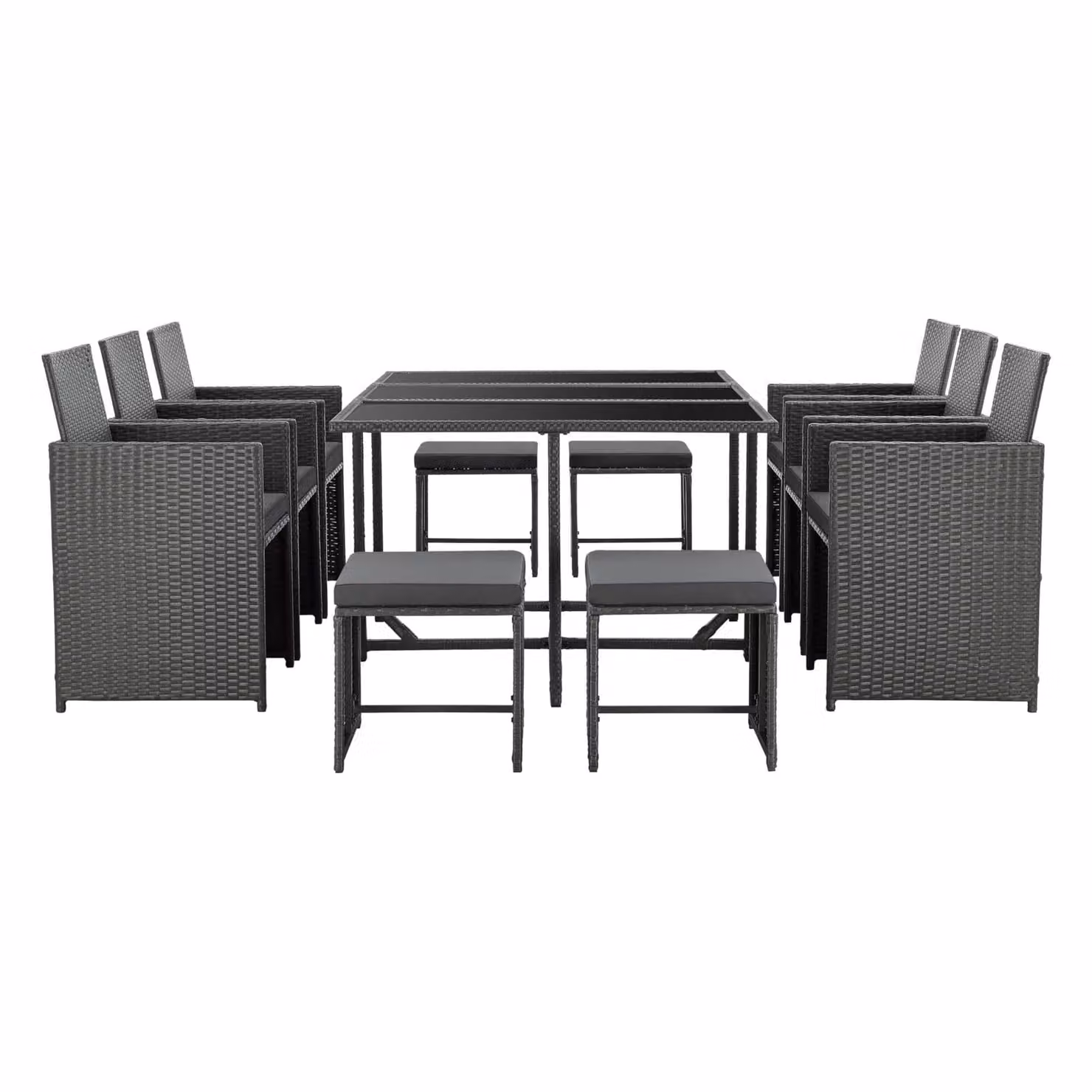 In And OutdoorMatch Elegante set da giardino Hella - 11 pezzi - Set da salotto - Grigio scuro - Acciaio - Vetro temperato - Tessuto - Resistente agli agenti atmosferici